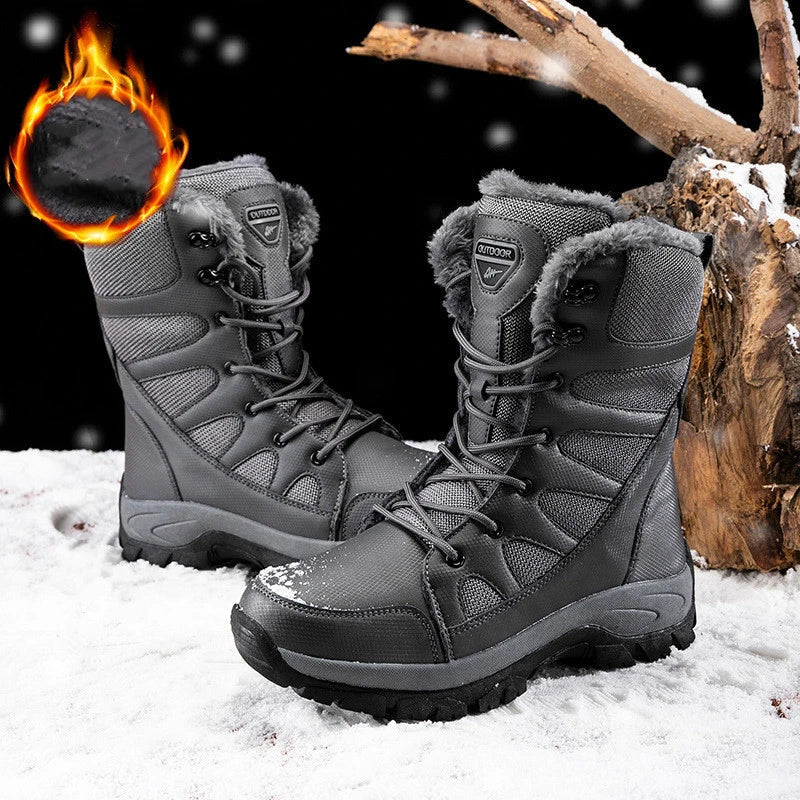 Rugged and insulated winter boots designed for the adventurous British man, featuring a durable, water-resistant outer shell and a flexible, supportive design.