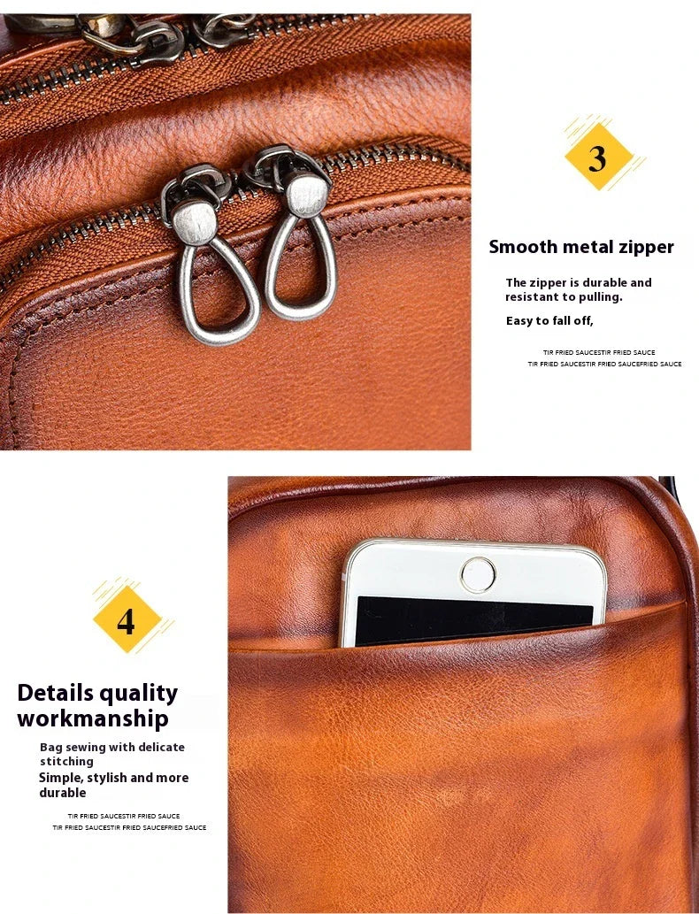 Premium retro leather messenger bag with spacious main compartment, side pockets, and robust handle for comfortable carrying