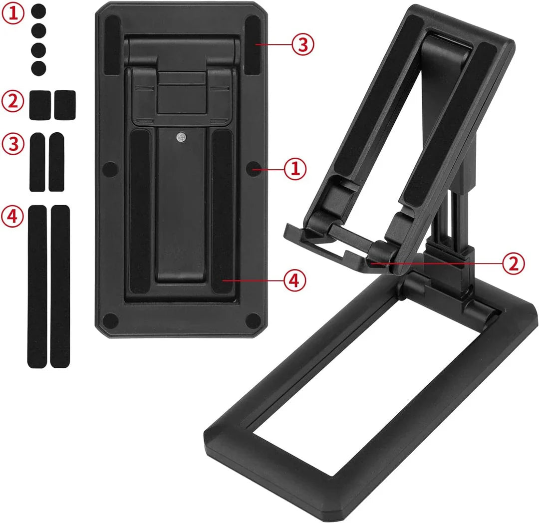 Adjustable and foldable phone stand in pink colour, providing hands-free convenience for work, entertainment, and on-the-go use