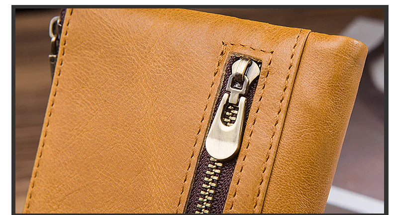 Trendha Premium Cowhide Leather Wallet with Multiple Card Slots and Secure Zipper Compartment