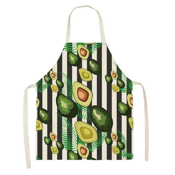 Stylish avocado-printed apron for British home cooks and bakers to protect their clothes while adding a touch of personality to the kitchen