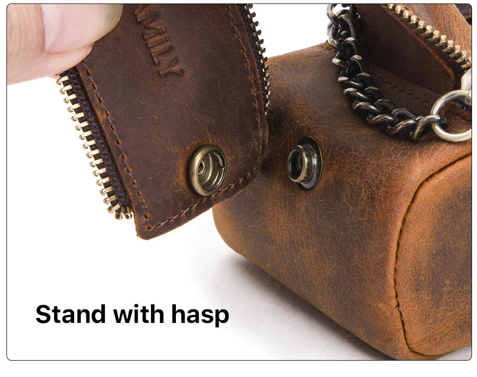 Premium Crazy Horse Leather Double-Zip Portfolio Bag with Sleek Design and Ample Storage Space
