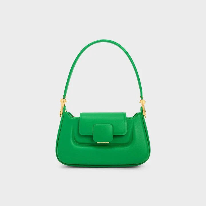 Sophisticated silk-lined TPU crossbody baguette bag in green, black, and navy colours