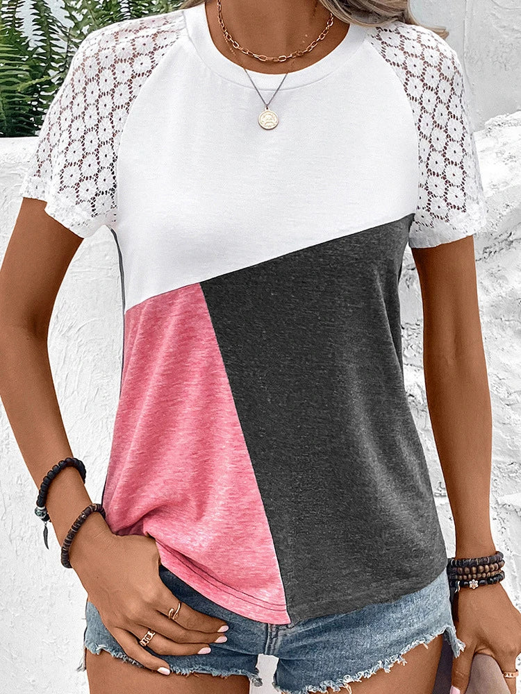 Stylish lace-trimmed women's t-shirt in multiple colours and sizes