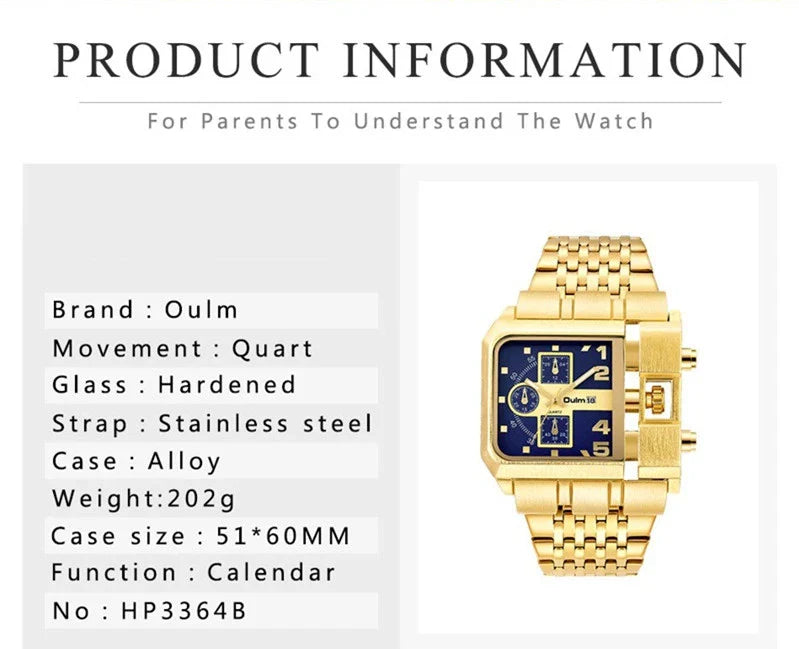 Premium quartz men's dress watch with large 43mm dial and stylish leather strap