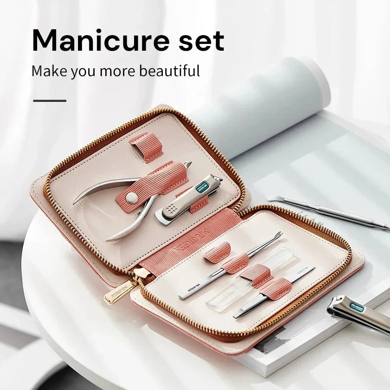 Luxurious 7-in-1 Manicure and Pedicure Set with Medical-Grade Stainless Steel Tools and Stylish Leather Case