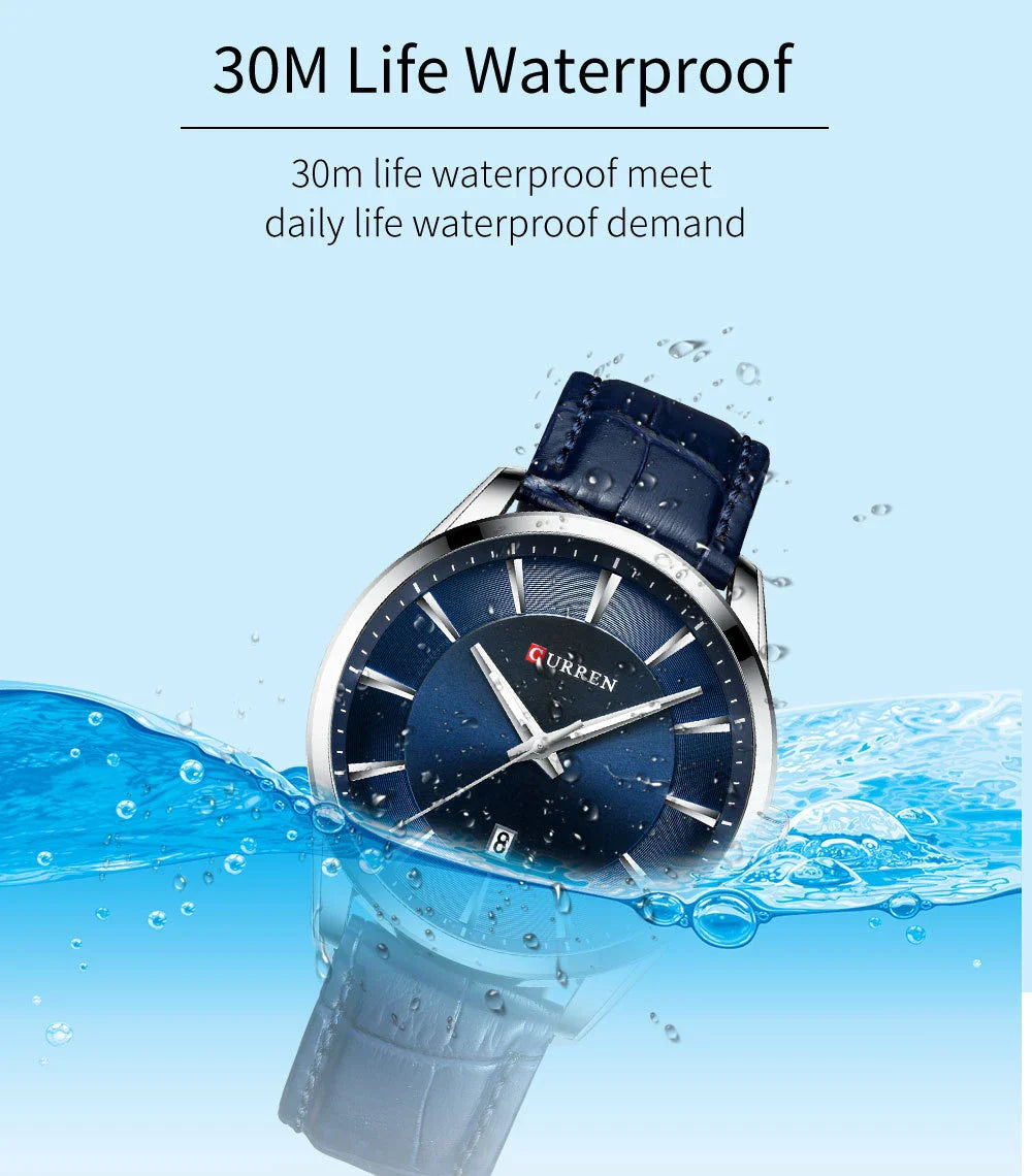 Premium Water-Resistant Men's Casual Belt Watch with Stainless Steel Case and Genuine Leather Strap