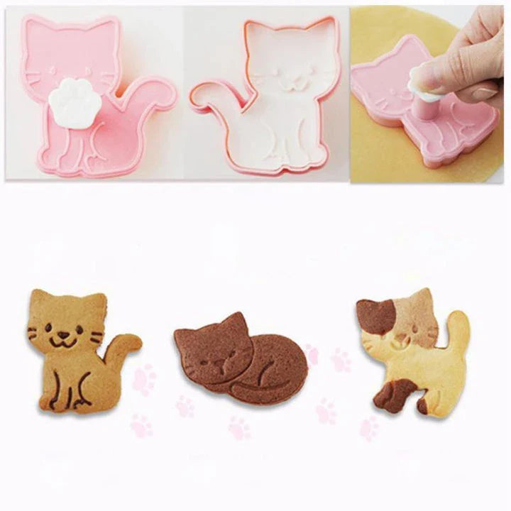 Kitten-shaped cookie moulds in pink colour, a charming baking set for creating adorable homemade treats