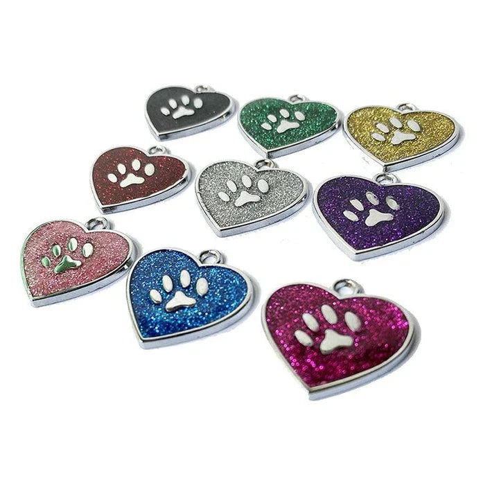 Elegant glittering cat identification tag made of metal with sparkling sequins for a stylish and safe accessory
