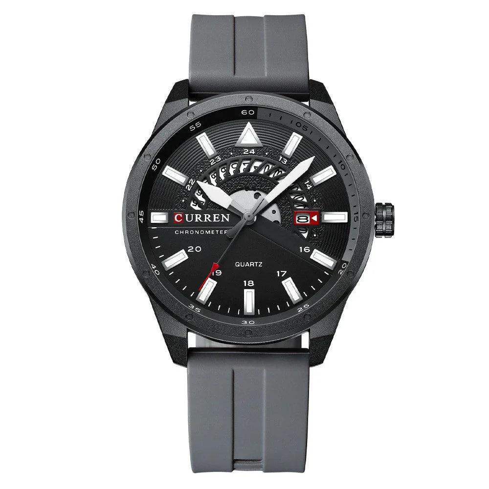 Stylish men's quartz watch with a sleek, round case and a comfortable silicone strap in blue colour