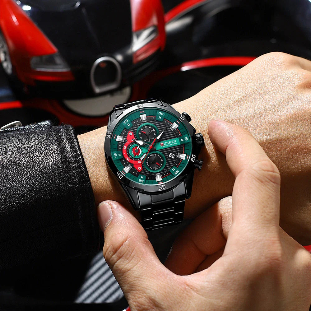 Premium stainless steel quartz watch with multi-hand design, durable construction, and sleek appearance