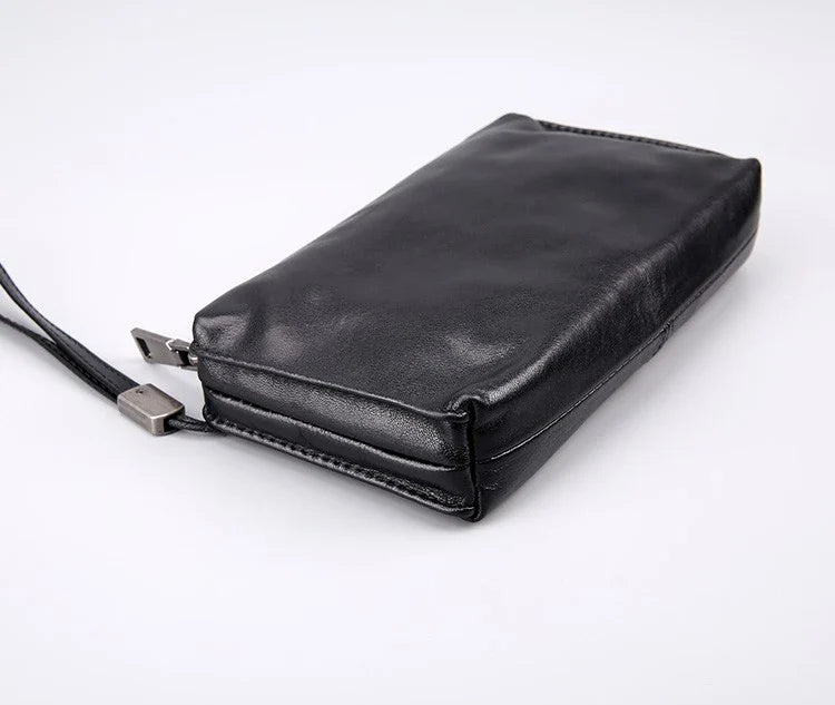 Retro Casual Men's Top Leather Wallet in Premium Cow Leather with Zipper Closure and Polyester Cotton Lining
