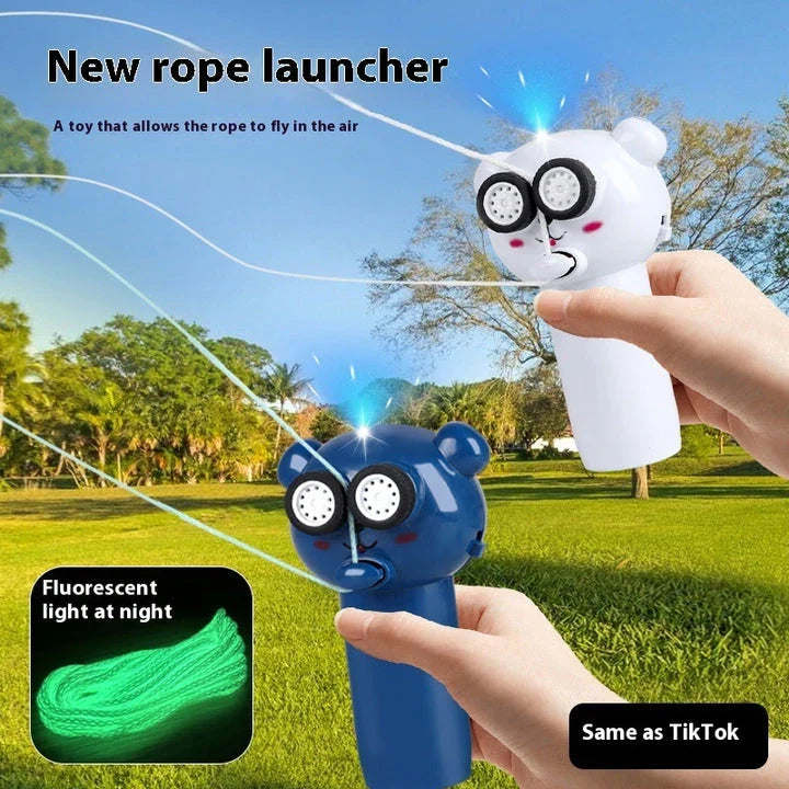 Illuminating rope-driven electric propeller cat toy in blue, with glowing rope and spinning propeller to captivate and entertain your feline companion.