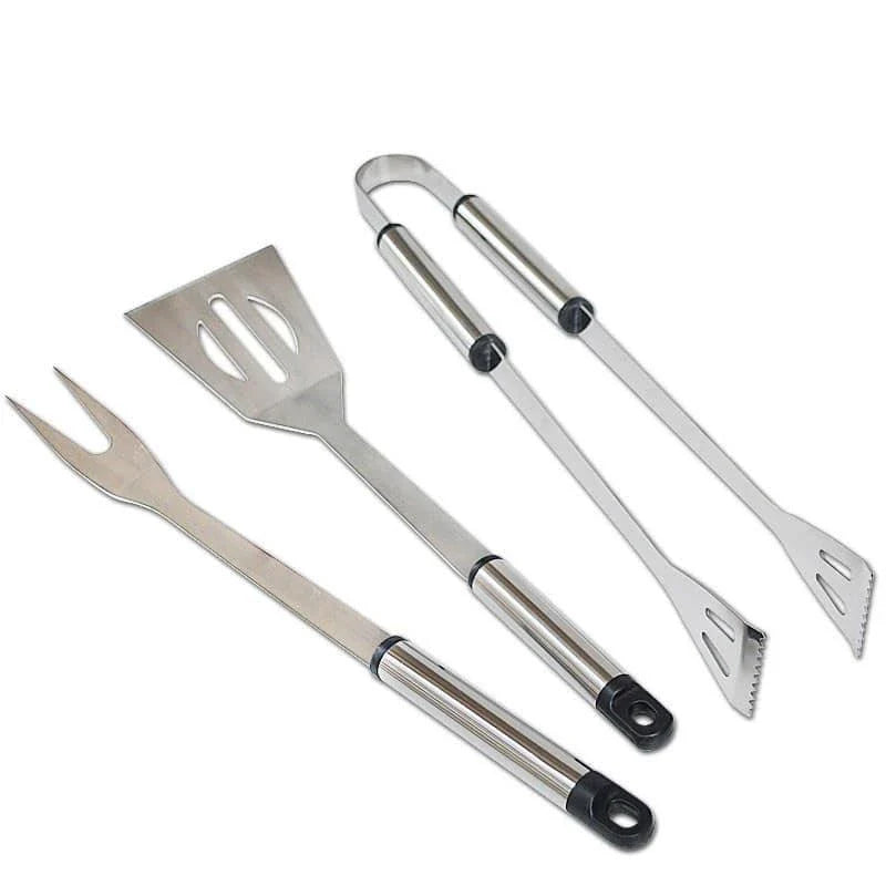 Premium Stainless Steel BBQ Tool Set with Fork, Tongs, and Shovel - Durable, Heat Resistant, and Easy to Clean