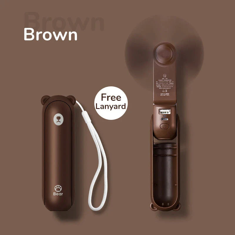 Portable Mini Handheld Fan with 4500mAh battery, 3 speed settings, power bank, and flashlight