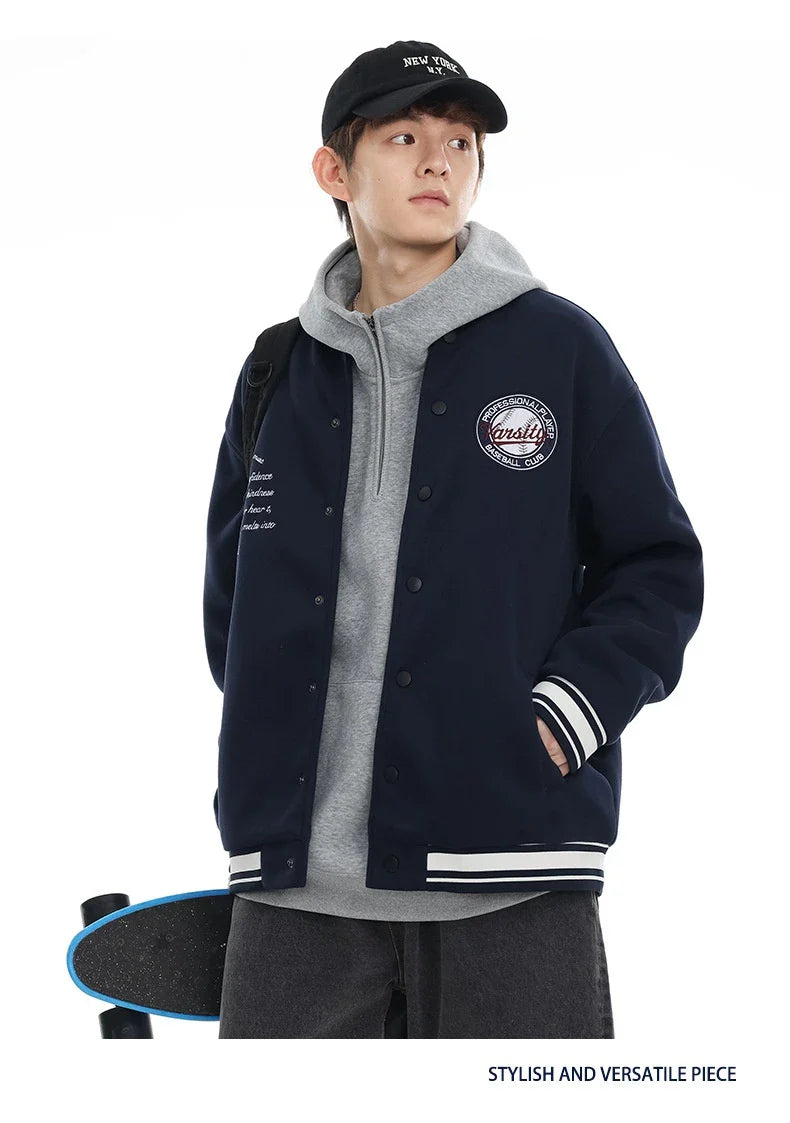 American Retro Embroidered Baseball Jacket with Vintage-Inspired Design and Relaxed Fit