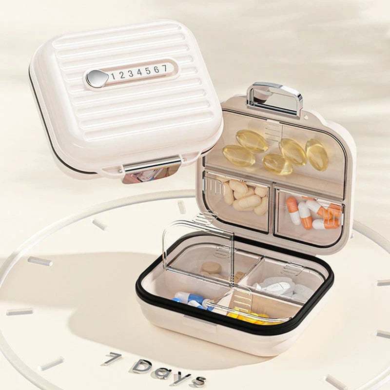 Premium waterproof weekly pill organiser with seven secure compartments for organised medication management