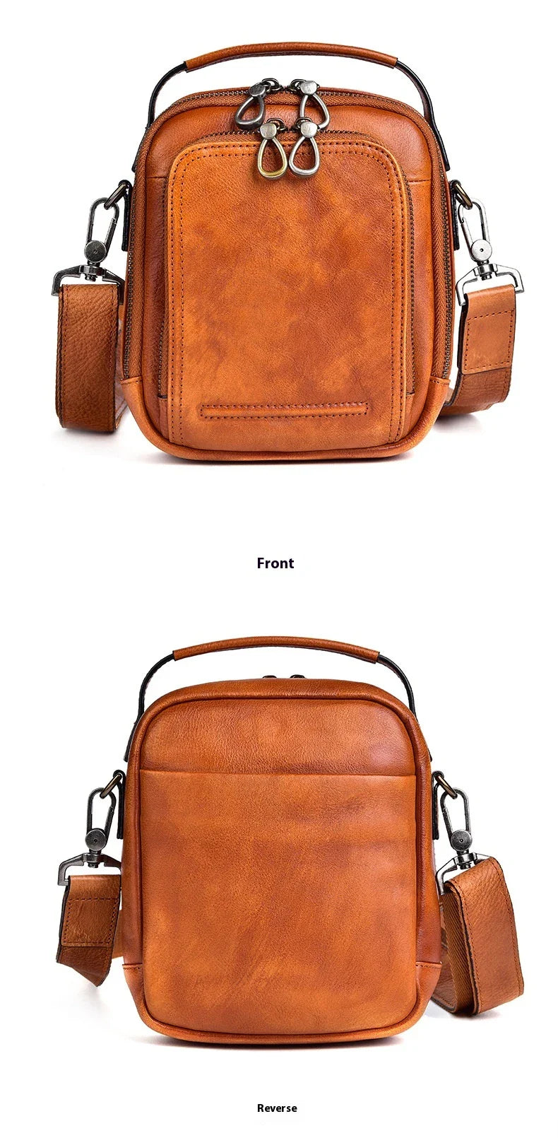 Premium retro leather messenger bag with spacious main compartment, side pockets, and robust handle for comfortable carrying