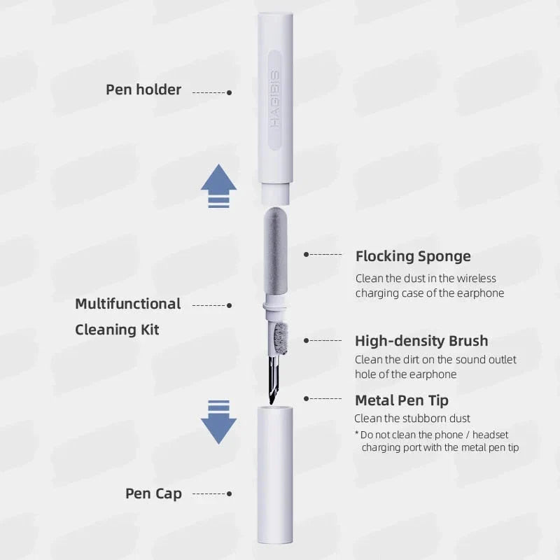 Premium 3-in-1 Earbuds Cleaning Kit with Flocking Sponge, High-Density Brush and Metal Pen Tip