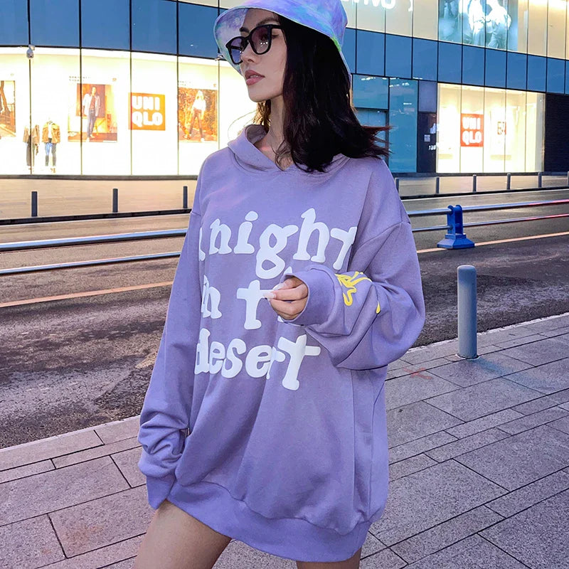 Trendha Two-Tone Hooded Sweatshirt with Star Print in Purple