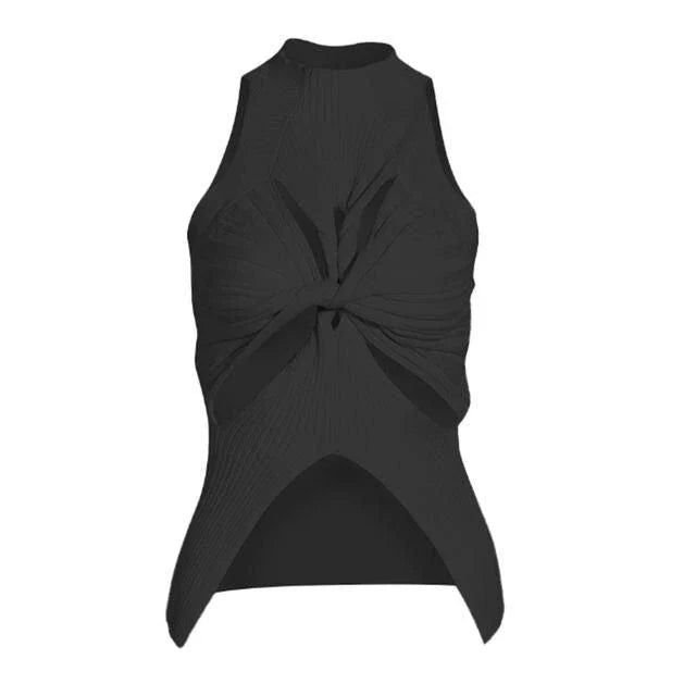 Elegant and versatile knitted sleeveless tank top with a unique hollow-out design, perfect for chic British style