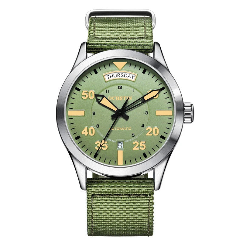 Trendha Automatic Mechanical Watch with Waterproof Nylon Strap in Green, Blue, and Black