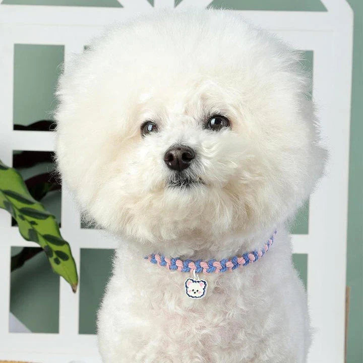Adjustable Cute Pet Collar with Soft Cotton Rope and Adorable Bear Pendant