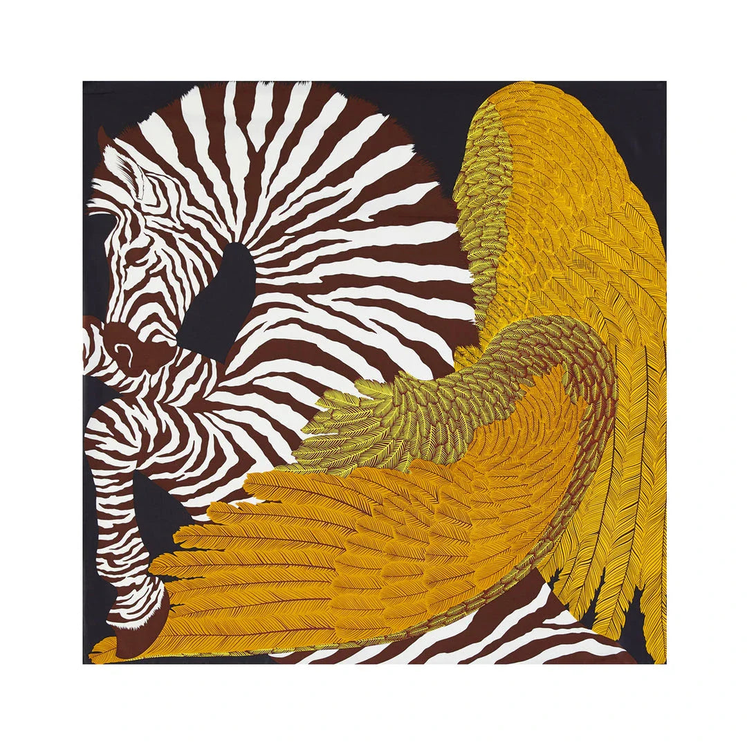 Luxurious 90cm silk square scarf with a winged horse design, perfect for any occasion