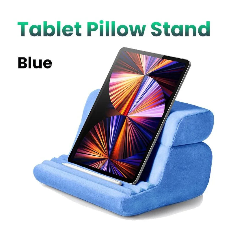 Adjustable tablet and phone stand with foldable, portable design for hands-free viewing on any surface