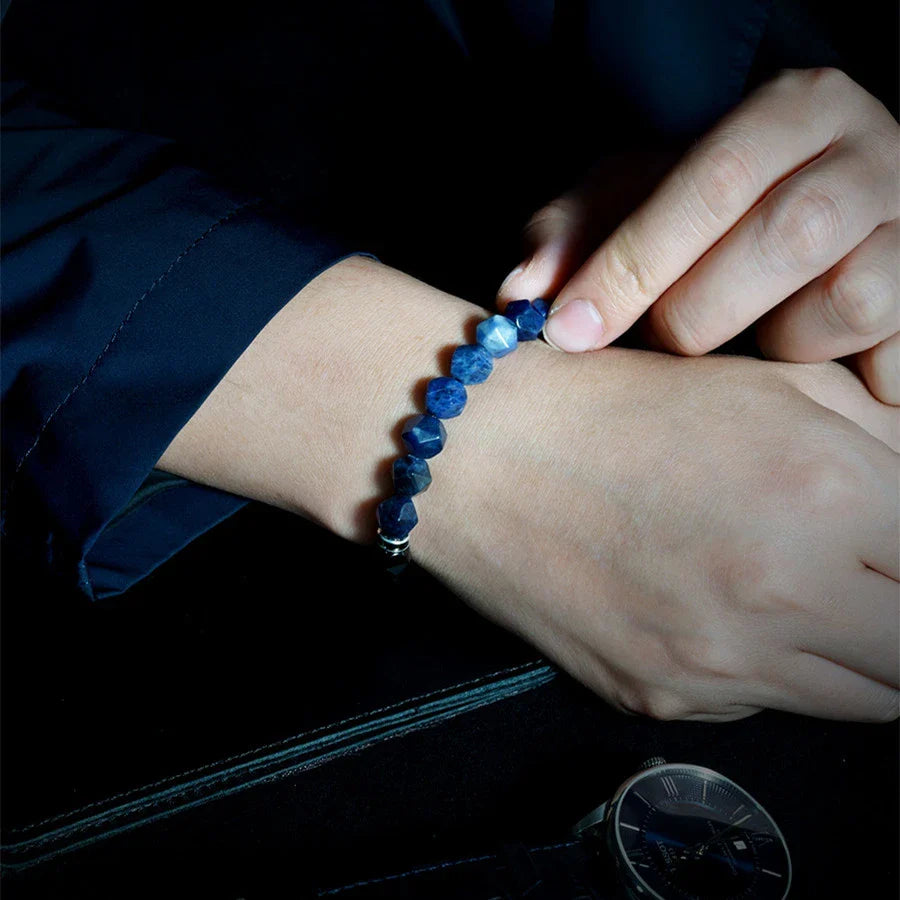 Stylish men's bracelet made with natural crystal and semi-precious agate stones, designed for the modern British gentleman