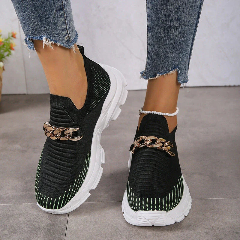 Stylish mesh trainers for women with a breathable, comfortable design and chunky muffin heel
