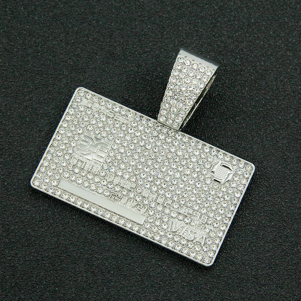 Men's Cuban Link Necklace with Geometric Hexagon Pendant and Subtle Diamond Inlay