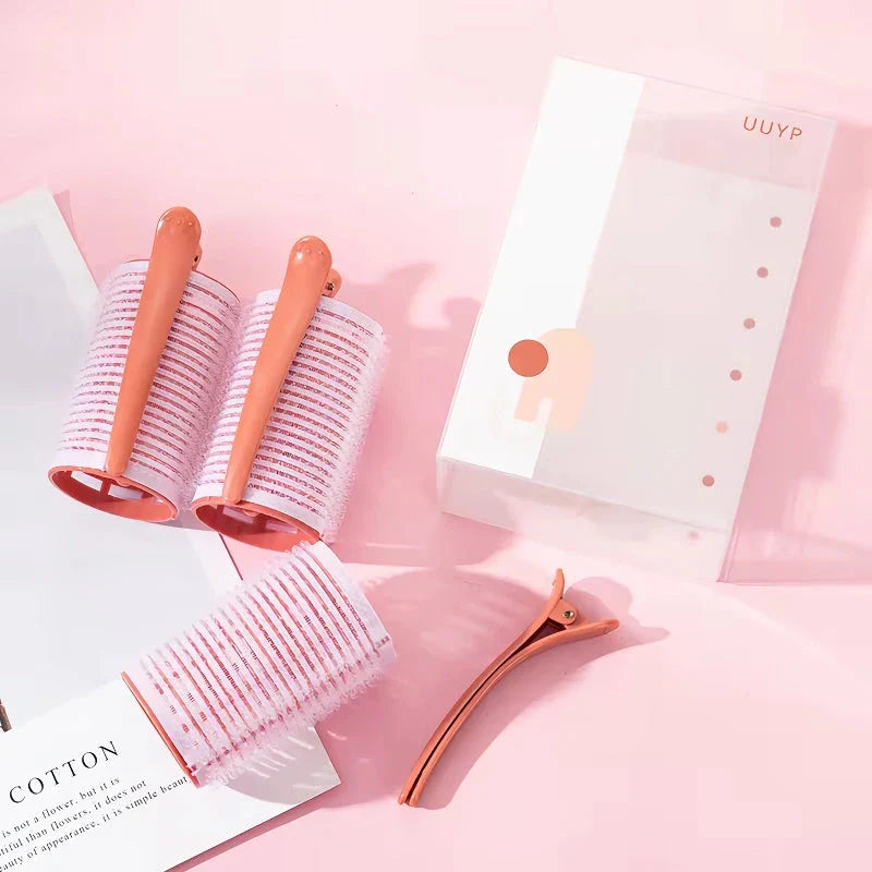 3-piece set of heatless self-grip hair rollers for creating voluminous curls and lift without heat damage