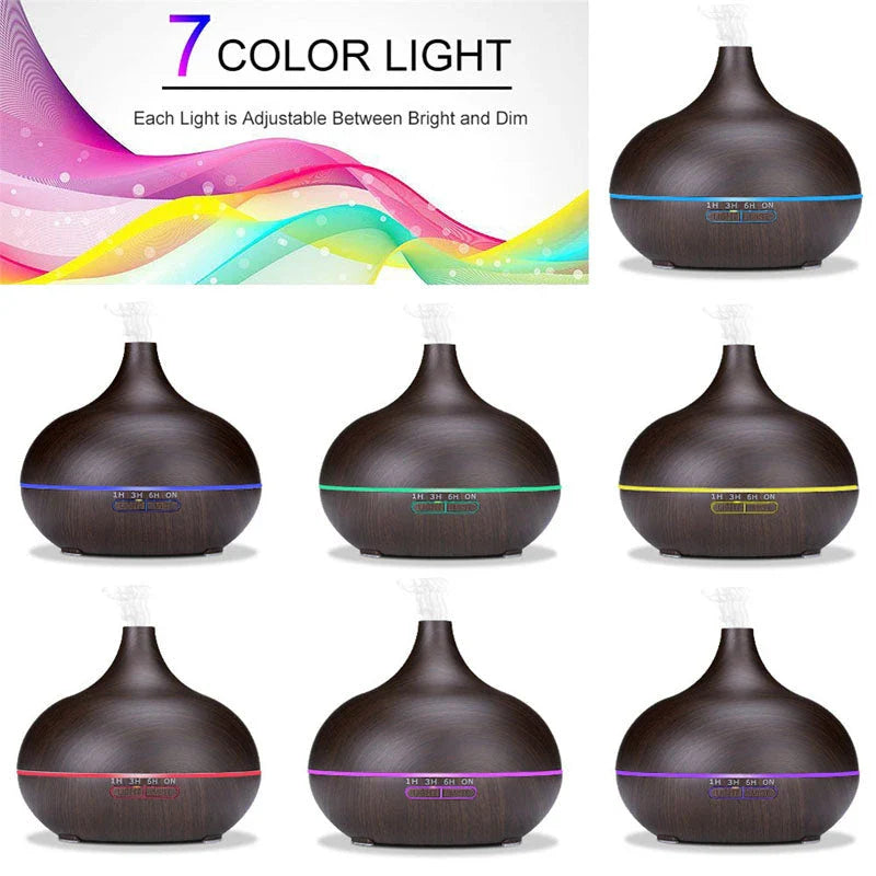 550ml Aromatherapy Essential Oil Diffuser with Remote Control - Elegant Wood Grain Design for Relaxing Home Environment