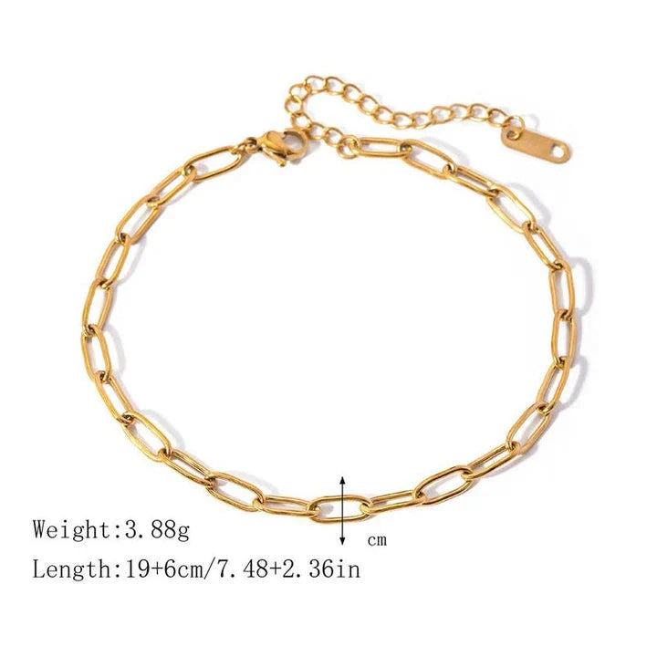 Exquisite 18K gold plated stainless steel anklet with minimalist paper clip chain design