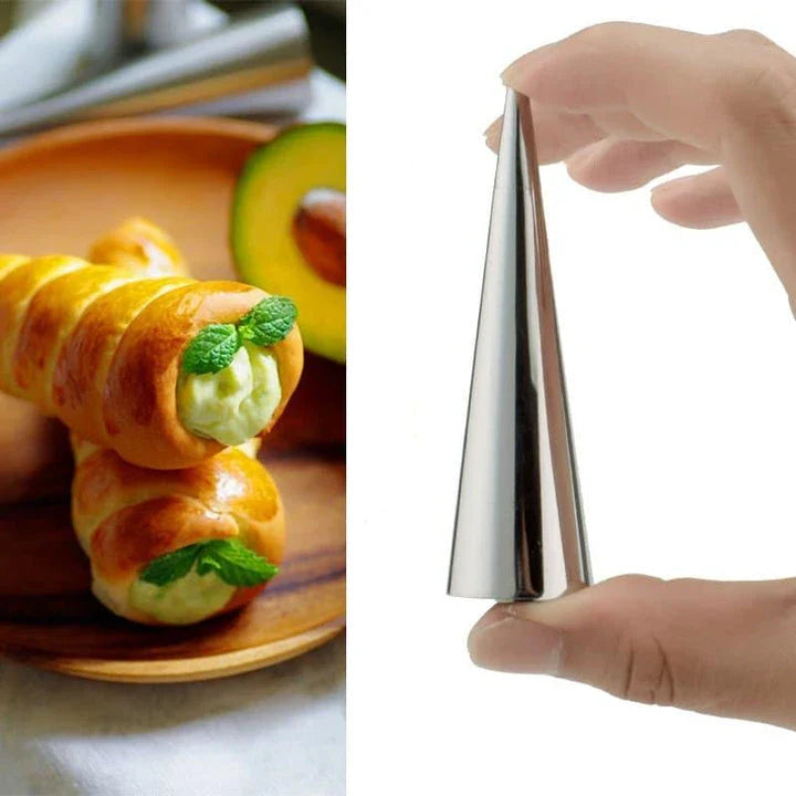 Premium stainless steel croissant baking tubes in a set of 5, perfect for creating bakery-quality pastries at home