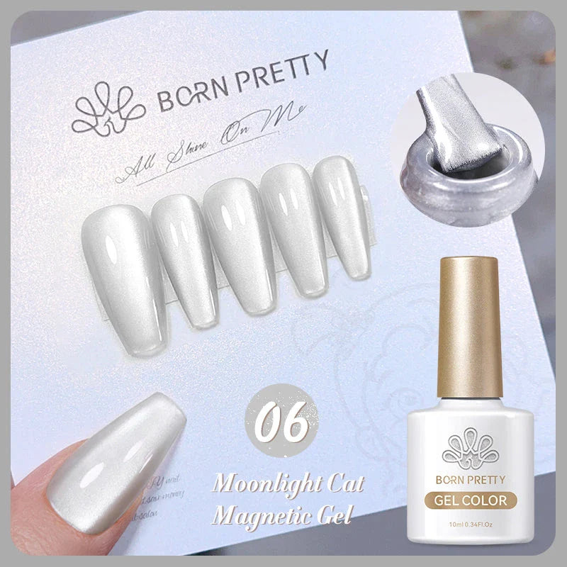 Radiant white light magnetic gel nail polish with sparkling glitter for enchanting, shimmering nail art designs