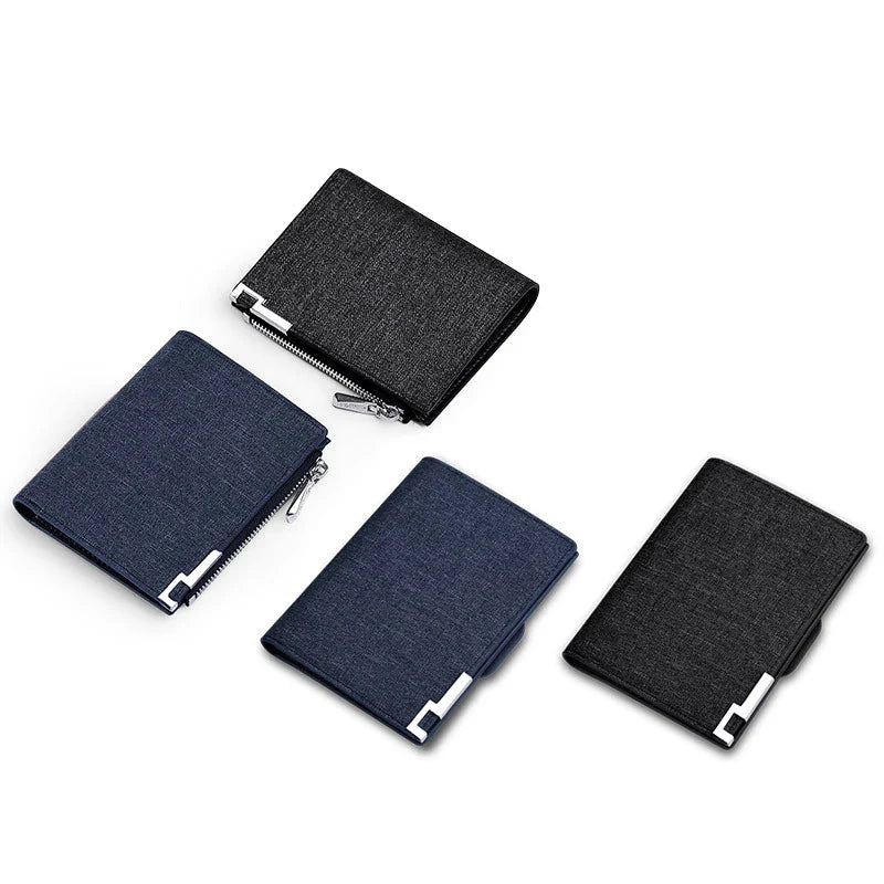 Personalized youth creative card bag wallet in denim material with two-fold design and multiple storage compartments