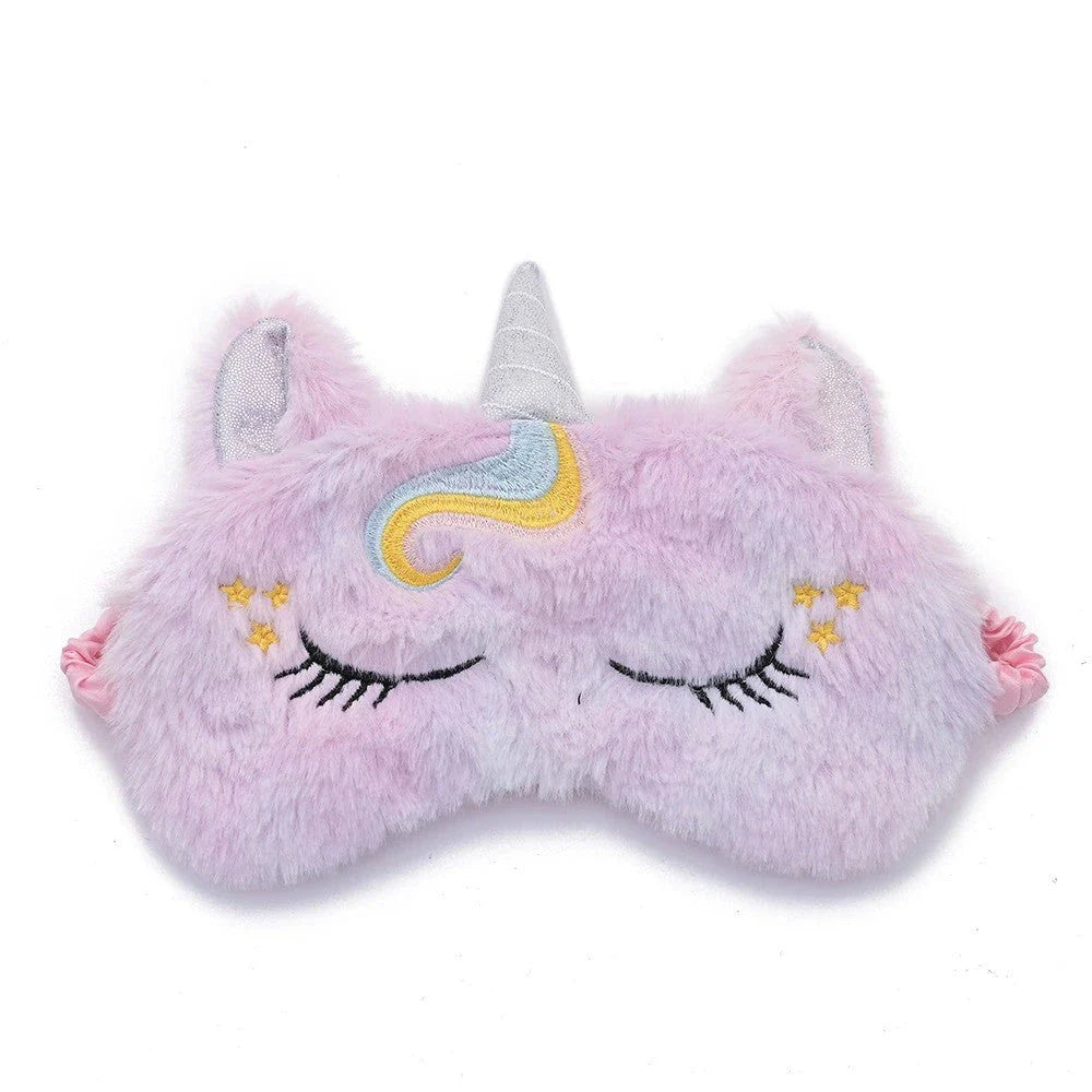 Soft and plush glitter unicorn sleep mask with elastic bandage for a comfortable fit