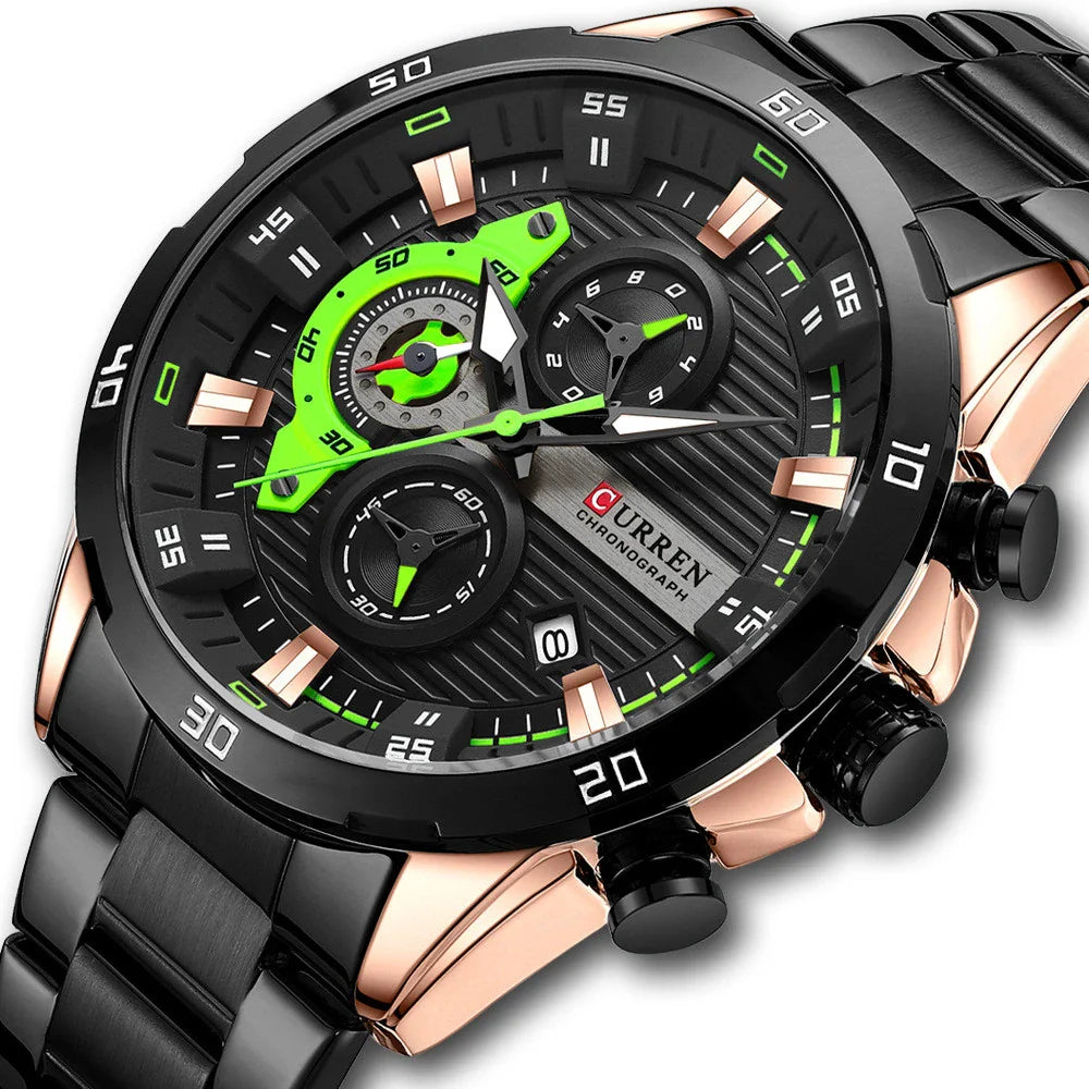 Premium stainless steel quartz watch with multi-hand design, durable construction, and sleek appearance