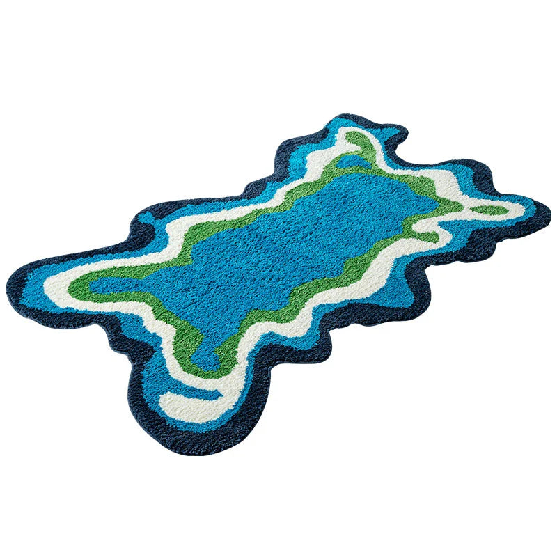 Vibrant 70s retro psychedelic tufted area rug with abstract design, perfect for adding vintage charm and modern style to your home