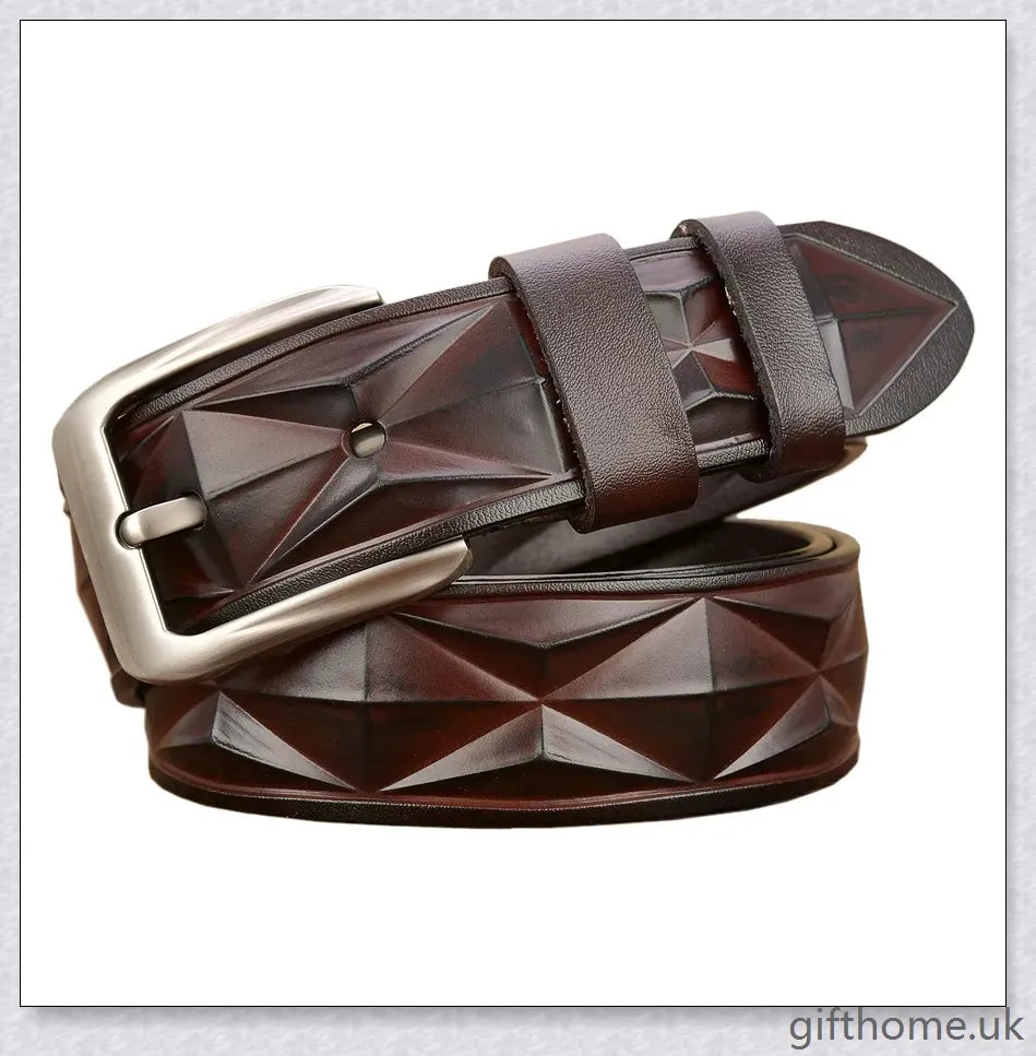 Premium 3D diamond pattern leather casual belt in black, coffee, and reddish brown colours