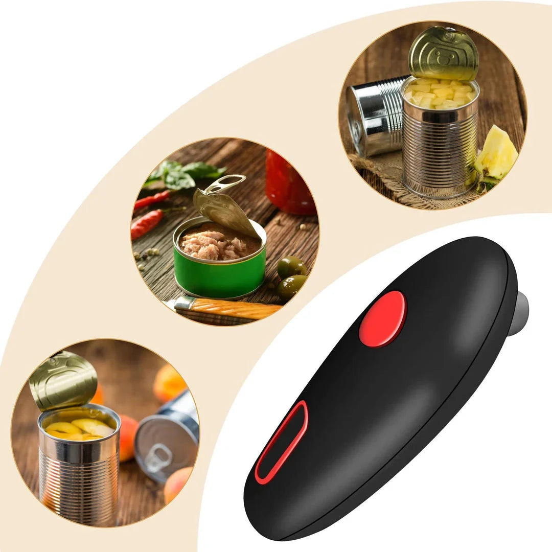 Compact Automatic Can Opener with One-Button Operation, Safe Cutting Mechanism, and Versatile Design for Opening Cans, Jars, and Bottles
