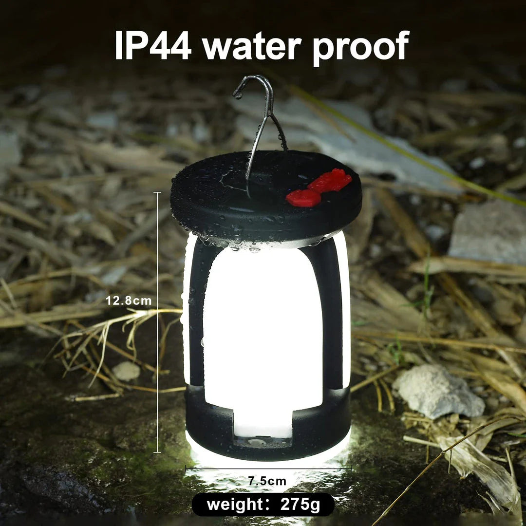 A 1000 lumen rechargeable solar LED camping lantern with a foldable design and versatile lighting modes