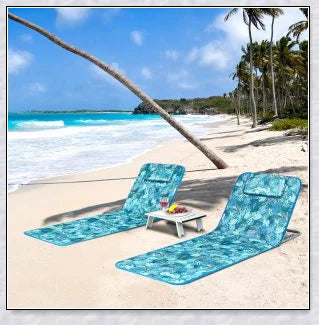 Stylish folding outdoor lounge chair with comfortable padded seat and adjustable backrest, perfect for relaxing by the pool or on the beach