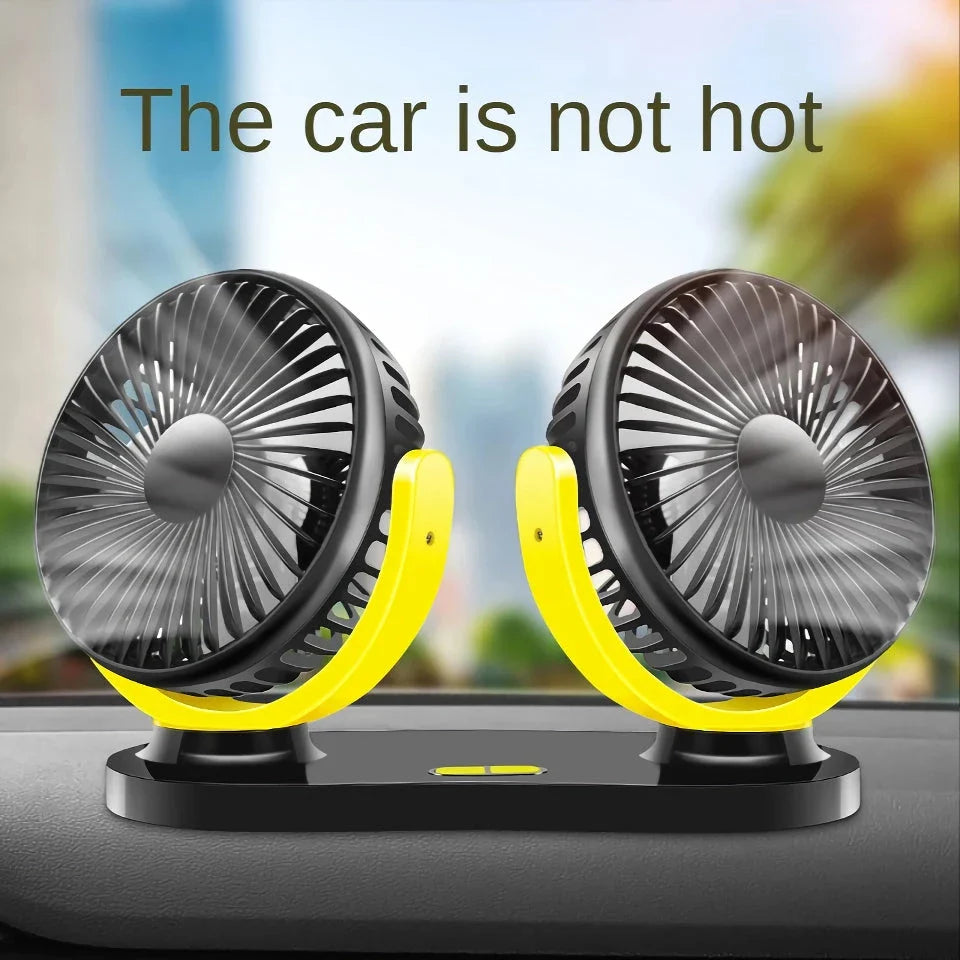 Versatile 12/24V dual-head car cooling fan with adjustable 3-speed settings for customised airflow