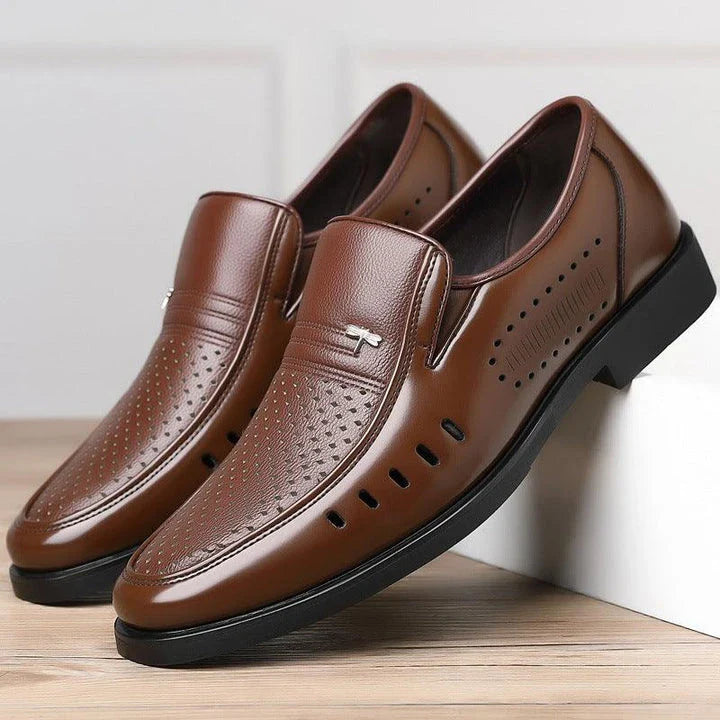 Premium British leather business shoes with ventilated design for superior comfort and breathability
