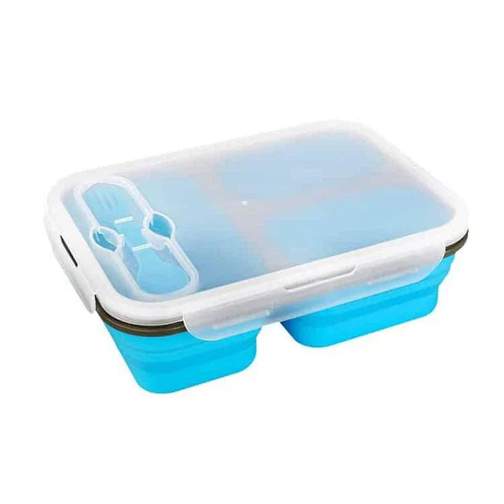 Collapsible silicone lunch box in orange colour, featuring a leakproof design and 1100ml capacity for on-the-go meals.