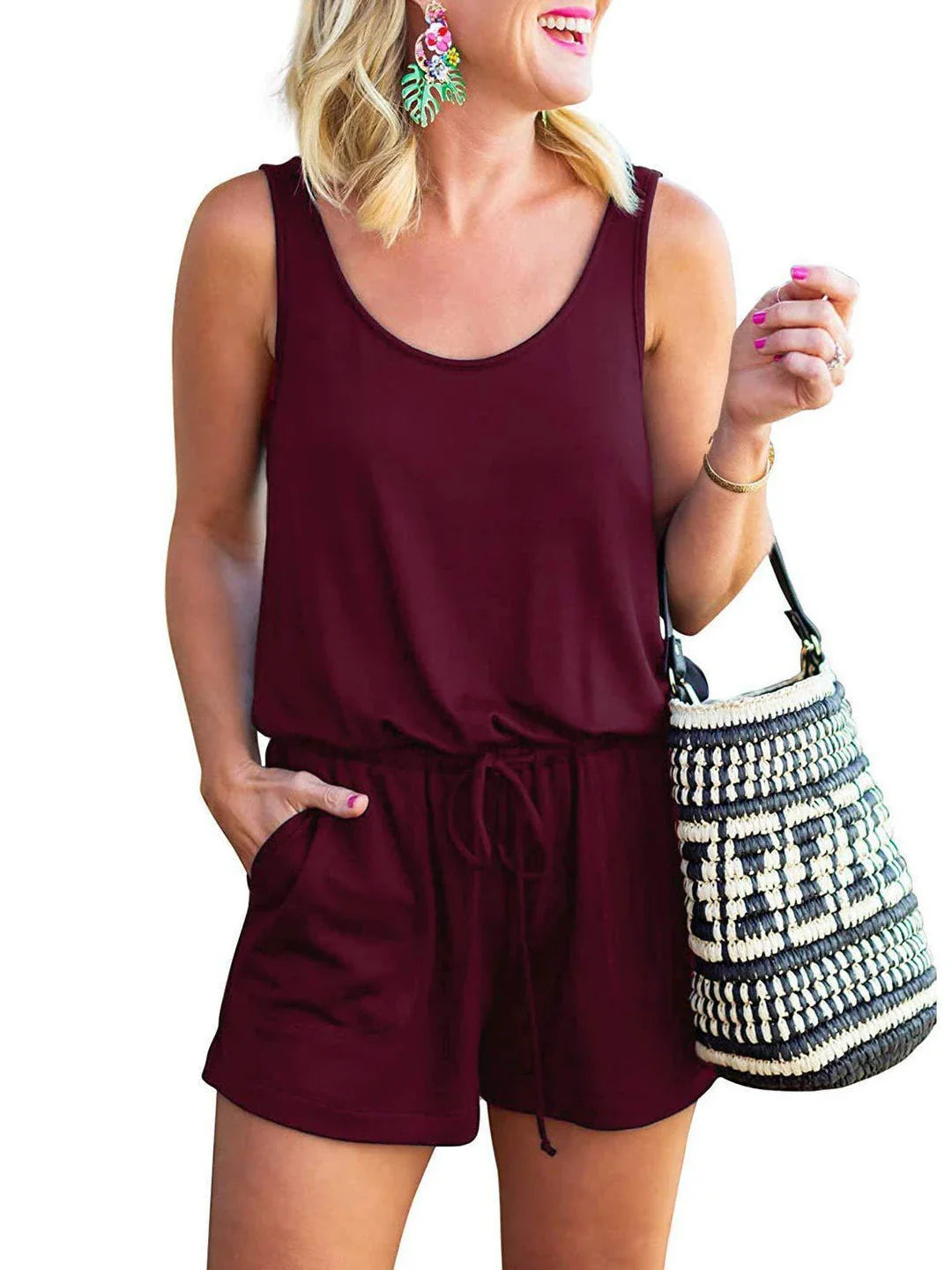 Camisole jumpsuit with drawstring waist, made of premium cotton, available in various colours and sizes