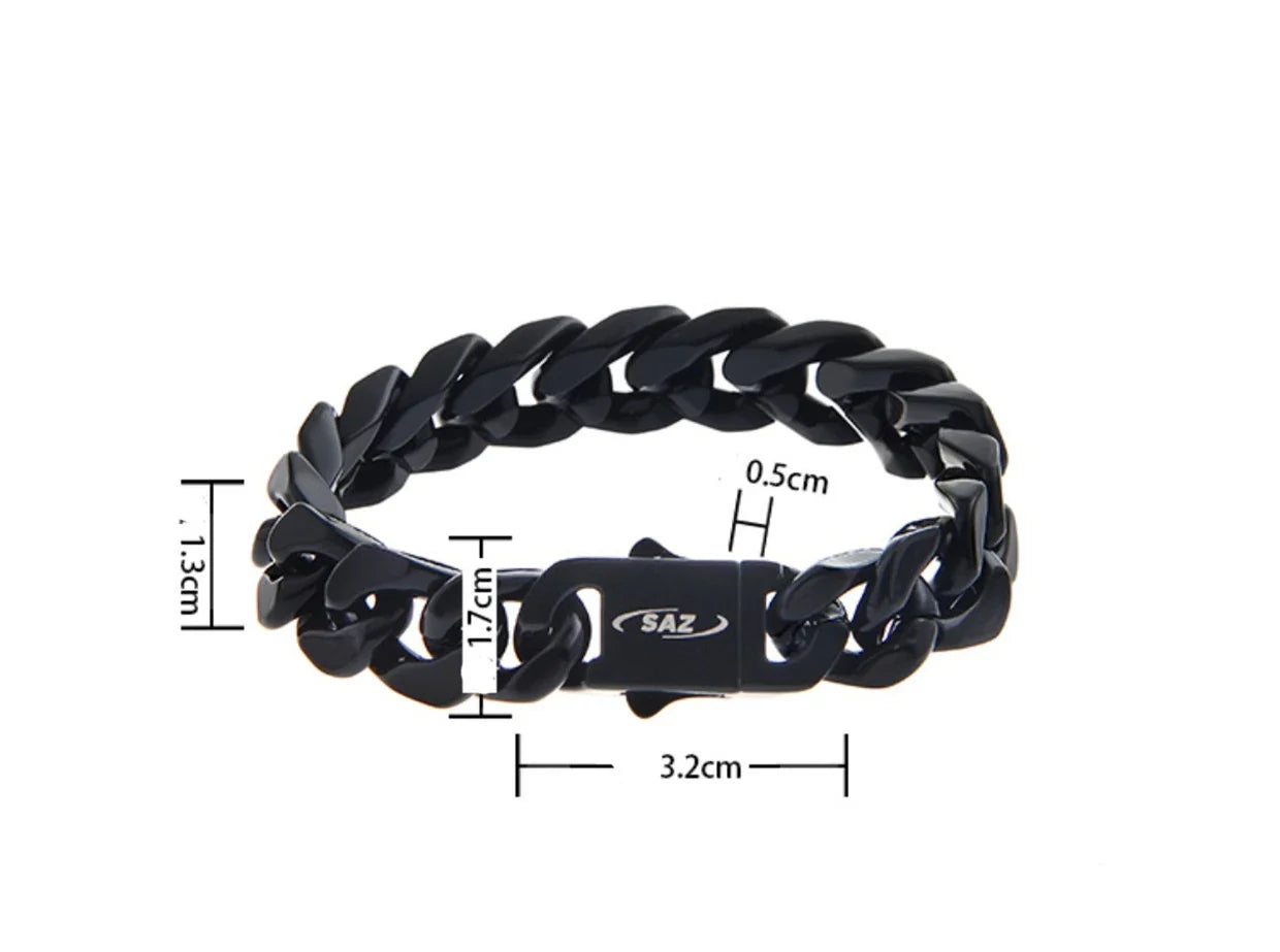 Premium Black Cuban Link Bracelet with Distinctive 3D Buckle - Durable Titanium Steel Construction, Adjustable Size, Eye-Catching Design